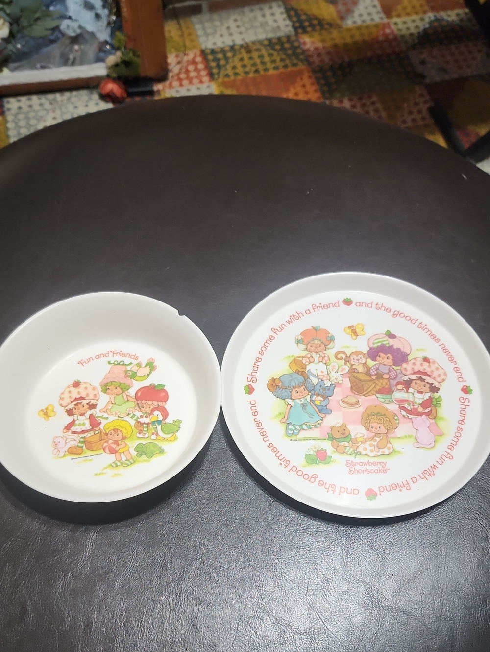 VTG Strawberry Shortcake Kids Plate & Bowl Set - White with Pastel Characters